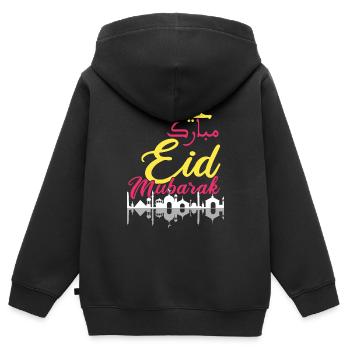 Eid Mubarak Feierliche Grüße Moschee Design - Kinder Premium Organic Zip Hoodie - Schwarz - Hinten - AI Model Kid Male (0cm)