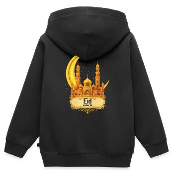 Eid Mubarak Feierliche Moschee mit Halbmond - Kinder Premium Organic Zip Hoodie - Schwarz - Hinten - AI Model Kid Male (0cm)