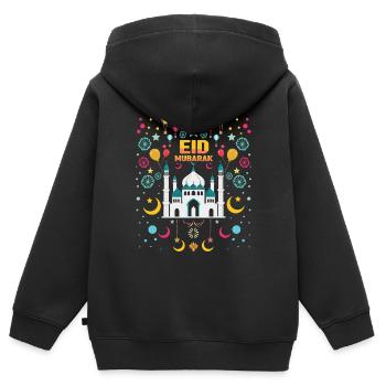 Eid Mubarak Solemn Colorful Mosque - Kids Premium Organic Zip-up Hoodie - black - Back - AI Model Kid Male (0cm)