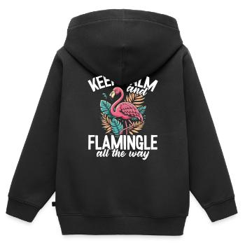 Restez calme et flamboyant sur Flamingo - Sweat Premium à capuche zippé enfant bio - noir - Dos - AI Model Kid Male (0cm)
