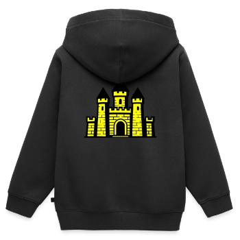 Château Moyen Âge Château - Sweat Premium à capuche zippé enfant bio - noir - Dos - AI Model Kid Male (0cm)
