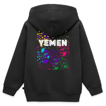 YEMEN splatter Design - Kinder Premium Organic Zip Hoodie - Schwarz - Hinten - AI Model Kid Male (0cm)