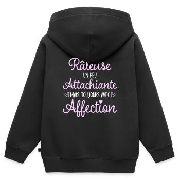 Madame Attachiante Humour Femme Raleuse - Sweat Premium à capuche zippé enfant bio - noir - Dos - AI Model Kid Male (0cm)