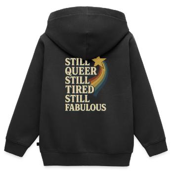 Queer Fatigué Lgbtq Humour Burnout Pride Pastel - Sweat Premium à capuche zippé enfant bio - noir - Dos - AI Model Kid Male (0cm)