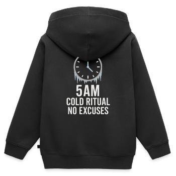Douches froides Dureté mentale Exposition au froid - Sweat Premium à capuche zippé enfant bio - noir - Dos - AI Model Kid Male (0cm)