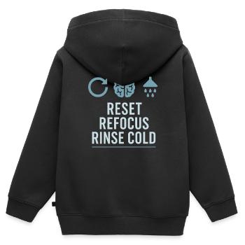 Douches froides Dureté mentale Exposition au froid - Sweat Premium à capuche zippé enfant bio - noir - Dos - AI Model Kid Male (0cm)
