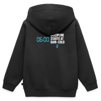 Douches froides Dureté mentale Exposition au froid - Sweat Premium à capuche zippé enfant bio - noir - Dos - AI Model Kid Male (0cm)