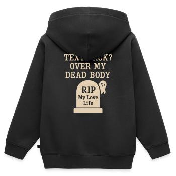 Rupture fantomatique-humour-rencontre-erreur-célibataire - Sweat Premium à capuche zippé enfant bio - noir - Dos - AI Model Kid Male (0cm)