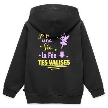 je suis une fée la fée tes VALISES - Sweat Premium à capuche zippé enfant bio - noir - Dos - AI Model Kid Male (0cm)
