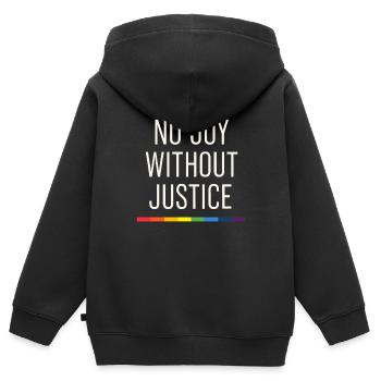 Queer Pride Queer Joy Homologation LGBTQ+ Trans - Sweat Premium à capuche zippé enfant bio - noir - Dos - AI Model Kid Male (0cm)