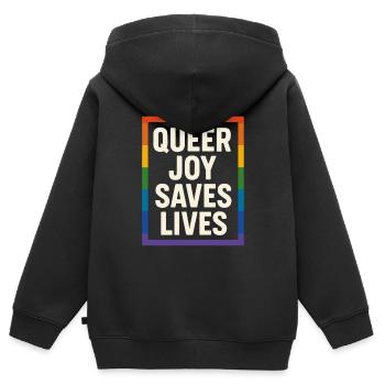 Queer Pride Queer Joy Homologation LGBTQ+ Trans - Sweat Premium à capuche zippé enfant bio - noir - Dos - AI Model Kid Male (0cm)