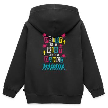 Queer Pride Queer Joy Homologation LGBTQ+ Trans - Sweat Premium à capuche zippé enfant bio - noir - Dos - AI Model Kid Male (0cm)