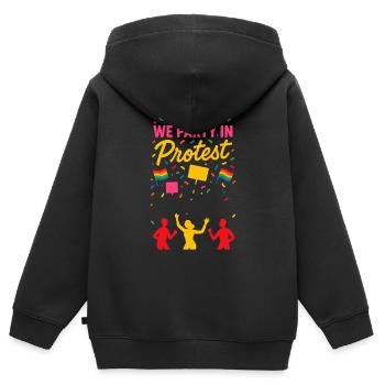 Queer Pride Queer Joy Homologation LGBTQ+ Trans - Sweat Premium à capuche zippé enfant bio - noir - Dos - AI Model Kid Male (0cm)