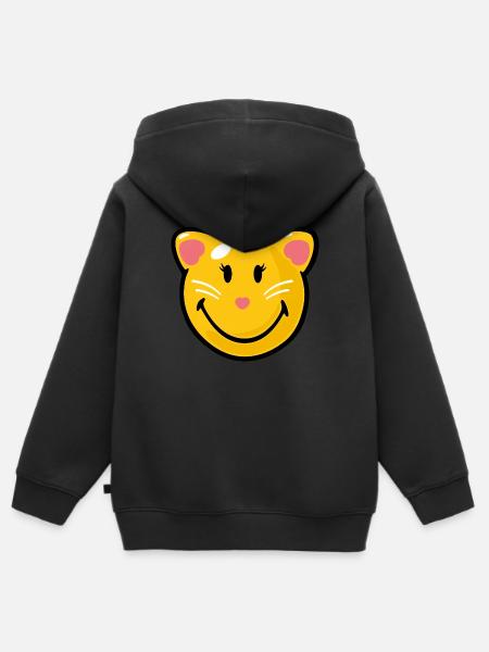 Smiley Cat - Kinder Premium Organic Zip Hoodie - Schwarz