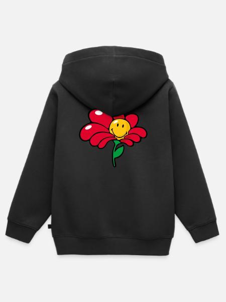 Smiley Flower - Kinder Premium Organic Zip Hoodie - Schwarz