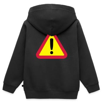 panneau danger 812 - Sweat Premium à capuche zippé enfant bio - noir - Dos - AI Model Kid Male (0cm)