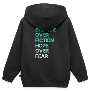 La science plutôt que la fiction, l'espoir plutôt que la peur - Sweat Premium à capuche zippé enfant bio - noir - Dos - AI Model Kid Male (0cm)