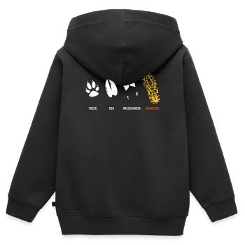 Fuchs Reh Wildschwein Wanderer Trittsiegel, Fährte - Kinder Premium Organic Zip Hoodie - Schwarz - Hinten - AI Model Kid Male (0cm)