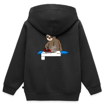 Faultier bügelt sehr langsam - Kinder Premium Organic Zip Hoodie - Schwarz - Hinten - AI Model Kid Male (0cm)
