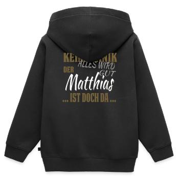 Matthias - Keine Panik - lustiges Geschenk - Kinder Premium Organic Zip Hoodie - Schwarz - Hinten - AI Model Kid Male (0cm)