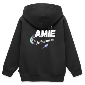 meilleure amie de l'univers cadeau amie - Sweat Premium à capuche zippé enfant bio - noir - Dos - AI Model Kid Male (0cm)