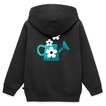 Blaue Gießkanne mit Blumen - Kinder Premium Organic Zip Hoodie - Schwarz - Hinten - AI Model Kid Male (0cm)