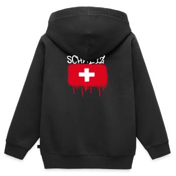 suisse,drapeau,graffiti,spray,urbain - Sweat Premium à capuche zippé enfant bio - noir - Dos - AI Model Kid Male (0cm)