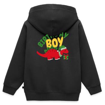 Noël Décembre Dinosaure Anniversaire Garçon - Sweat Premium à capuche zippé enfant bio - noir - Dos - AI Model Kid Male (0cm)