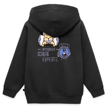 Wecker Getriebe Uhrzeit Katze Bett schlafen müde - Kinder Premium Organic Zip Hoodie - Schwarz - Hinten - AI Model Kid Male (0cm)
