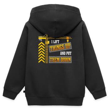 Construction d’un grutier - Sweat Premium à capuche zippé enfant bio - noir - Dos - AI Model Kid Male (0cm)