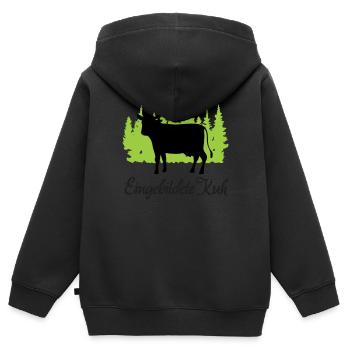 "Eingebildete Kuh: Stolze Grazie" - Kinder Premium Organic Zip Hoodie - Schwarz - Hinten - AI Model Kid Male (0cm)