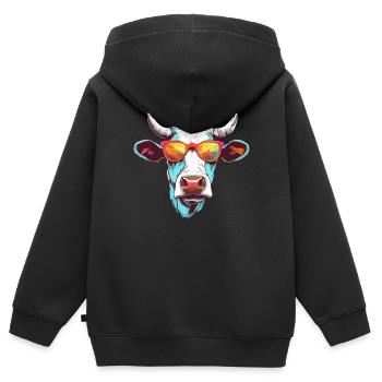 Mima, die bebrillte Kuh - Kinder Premium Organic Zip Hoodie - Schwarz - Hinten - AI Model Kid Male (0cm)
