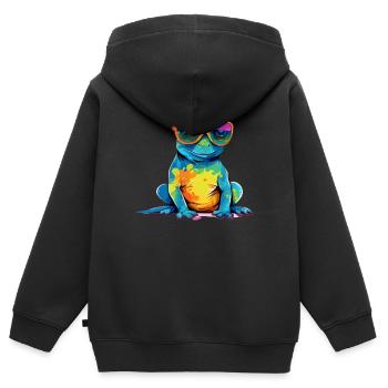 Lila la salamandre à lunettes - Sweat Premium à capuche zippé enfant bio - noir - Dos - AI Model Kid Male (0cm)