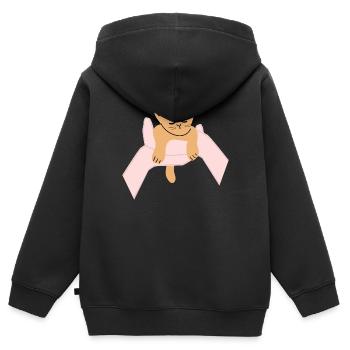 Katze sitzt in menschlicher Handfläche - Kinder Premium Organic Zip Hoodie - Schwarz - Hinten - AI Model Kid Male (0cm)