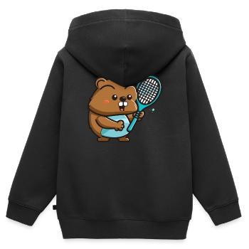 Biber-Server - Kinder Premium Organic Zip Hoodie - Schwarz - Hinten - AI Model Kid Male (0cm)