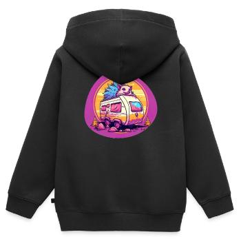 Hérisson sur caravane camping - Sweat Premium à capuche zippé enfant bio - noir - Dos - AI Model Kid Male (0cm)