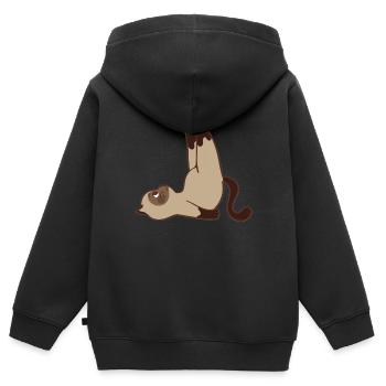 Chat siamois, acrobatique - Sweat Premium à capuche zippé enfant bio - noir - Dos - AI Model Kid Male (0cm)