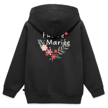 future mariée florale -la mariée fleurs - Sweat Premium à capuche zippé enfant bio - noir - Dos - AI Model Kid Male (0cm)