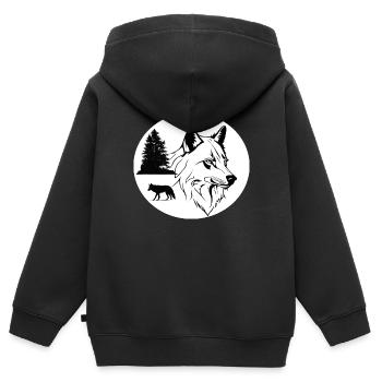 Nordischer Wolf mit Tanne - Kinder Premium Organic Zip Hoodie - Schwarz - Hinten - AI Model Kid Male (0cm)