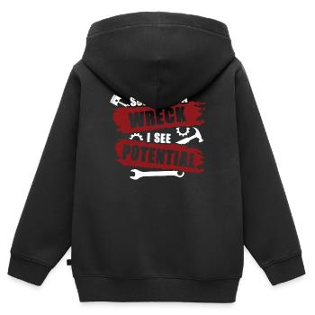 Certains voient une épave, je vois une créativité potentielle - Sweat Premium à capuche zippé enfant bio - noir - Dos - AI Model Kid Male (0cm)