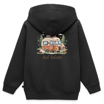 AUF REISEN - Kinder Premium Organic Zip Hoodie - Schwarz - Hinten - AI Model Kid Male (0cm)