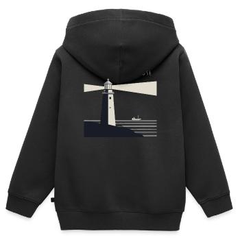 LEUCHTTURM - Kinder Premium Organic Zip Hoodie - Schwarz - Hinten - AI Model Kid Male (0cm)