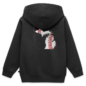 Michigan (USA) | echter Baseball | Landkarte Scpt - Kinder Premium Organic Zip Hoodie - Schwarz - Hinten - AI Model Kid Male (0cm)