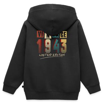 Vintage 1943 : Edition Limitée - 82e anniversaire. - Sweat Premium à capuche zippé enfant bio - noir - Dos - AI Model Kid Male (0cm)