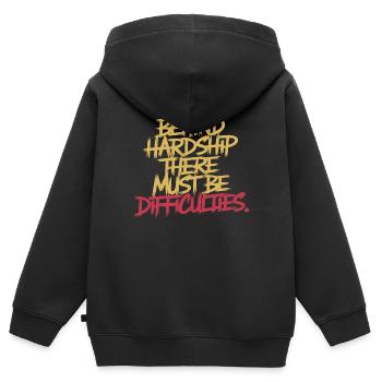 HINTER DER HÄRTE MÜSSEN SCHWIERIGKEITEN STECKEN - Kinder Premium Organic Zip Hoodie - Schwarz - Hinten - AI Model Kid Male (0cm)