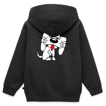 Hund Sitzt Lustig Süß Streck Zunge Heraus Comic - Kinder Premium Organic Zip Hoodie - Schwarz - Hinten - AI Model Kid Male (0cm)