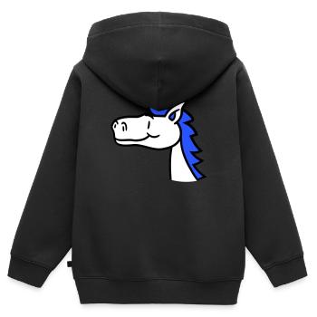 Cheval Mignon Poney Poulain Cheveux longs Mignon Bande dessinée - Sweat Premium à capuche zippé enfant bio - noir - Dos - AI Model Kid Male (0cm)