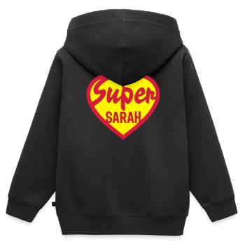 coeur heart super sarah - Sweat Premium à capuche zippé enfant bio - noir - Dos - AI Model Kid Male (0cm)