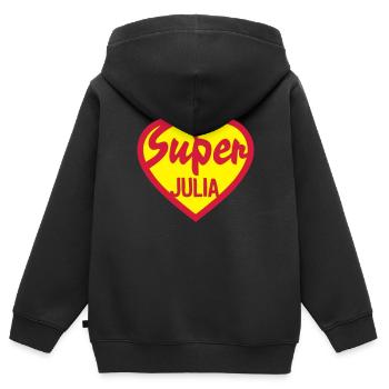coeur heart super julia - Sweat Premium à capuche zippé enfant bio - noir - Dos - AI Model Kid Male (0cm)