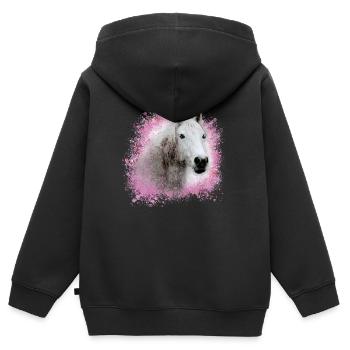 cheval , moisi ,graffiti , peinture,cheval blanc, - Sweat Premium à capuche zippé enfant bio - noir - Dos - AI Model Kid Male (0cm)